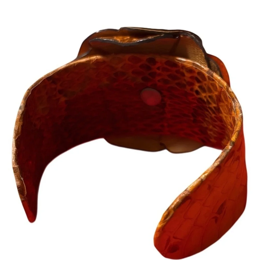 Python Snakeskin Floral Statement‎ Cuff Bracelet Amber Wide Exotic Statement